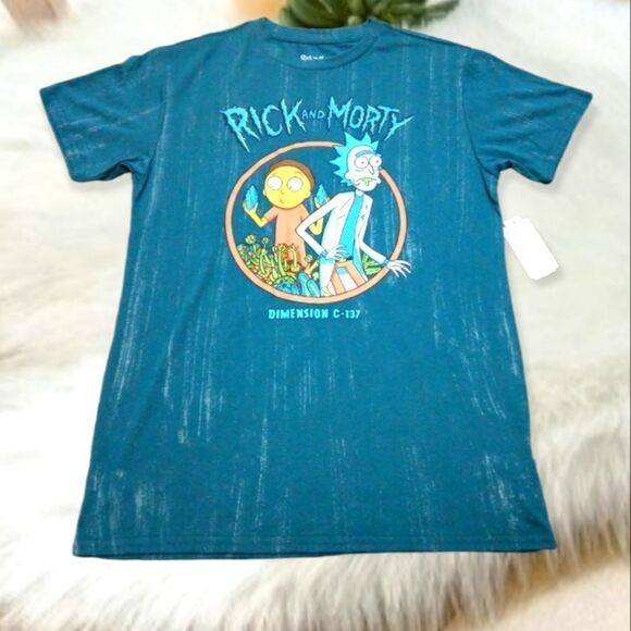 RICK AND MORTY TIE TIE DARK GREEN BLUE T SHIRT | RICK AND MORTY GRAPHIC TEE M - Picture 1 of 11
